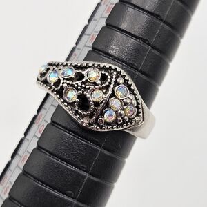 VINTAGE Premier Designs Angelina Victorian Style Aurora Borealis Silver Ring 7.5